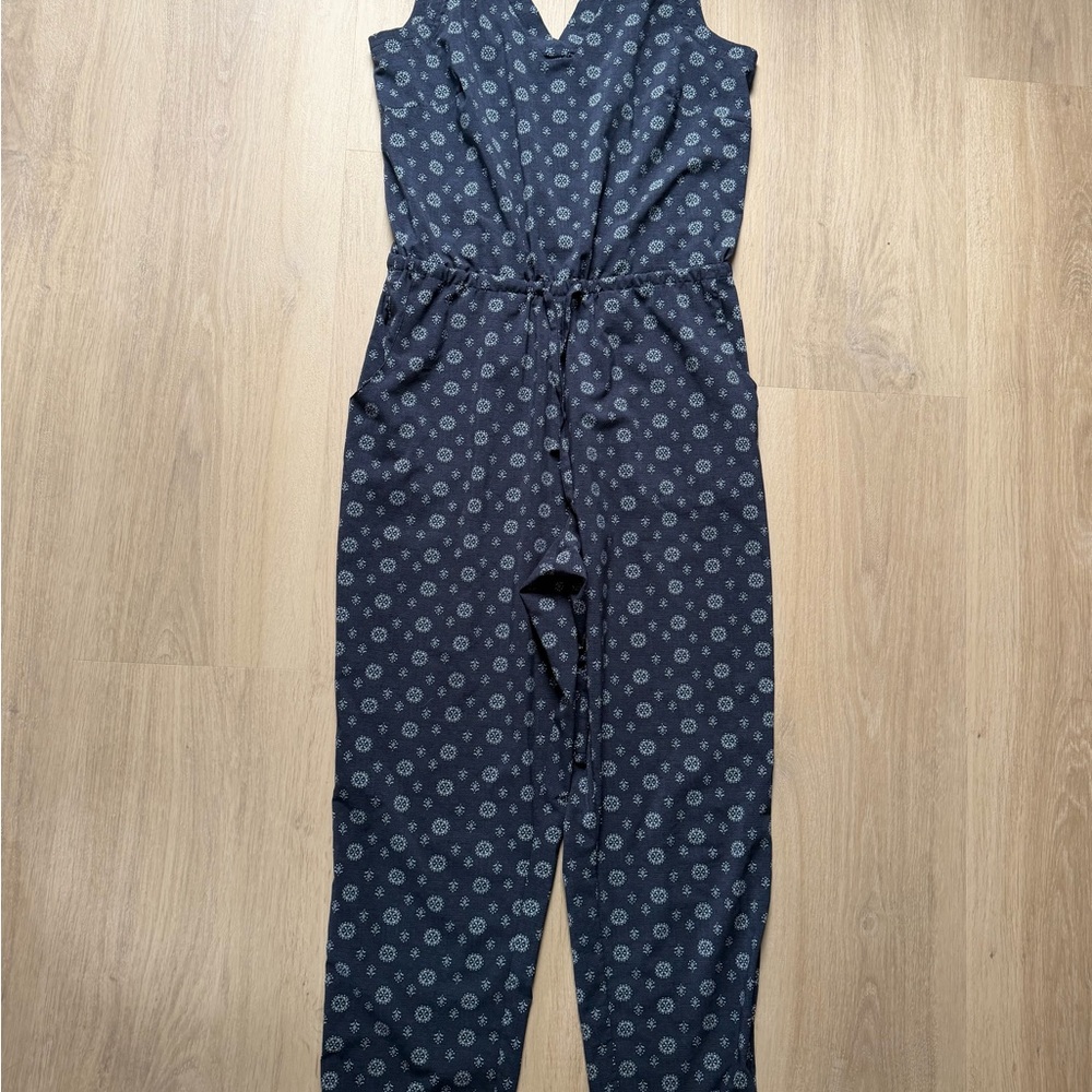 Toad&Co Navy Printed Sleeveless Jumpsuit with Drawstring